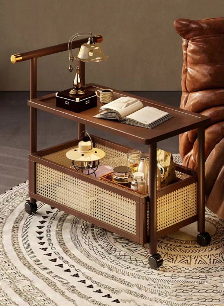 كوتيس طاولة قهوة من قطعة واحدة، عربة تقديم طعام، عربة مطبخ، طاولة أريكة قابلة للإزالة، طاولة جانبية لغرفة النوم، من الخيزران، بني/بيج، 70×30×70 سم - Image 1