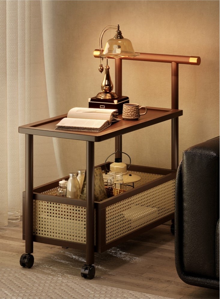 كوتيس طاولة قهوة من قطعة واحدة، عربة تقديم طعام، عربة مطبخ، طاولة أريكة قابلة للإزالة، طاولة جانبية لغرفة النوم، من الخيزران، بني/بيج، 70×30×70 سم - Image 2