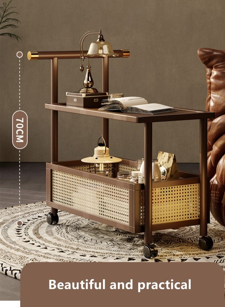 كوتيس طاولة قهوة من قطعة واحدة، عربة تقديم طعام، عربة مطبخ، طاولة أريكة قابلة للإزالة، طاولة جانبية لغرفة النوم، من الخيزران، بني/بيج، 70×30×70 سم - Image 4