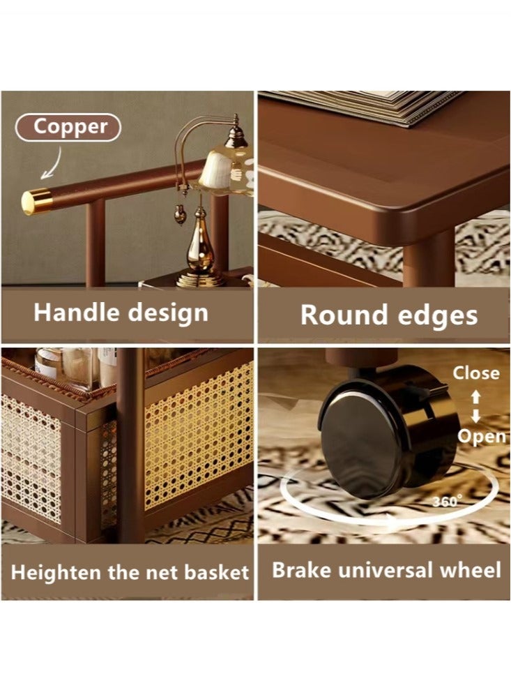 كوتيس طاولة قهوة من قطعة واحدة، عربة تقديم طعام، عربة مطبخ، طاولة أريكة قابلة للإزالة، طاولة جانبية لغرفة النوم، من الخيزران، بني/بيج، 70×30×70 سم - Image 5