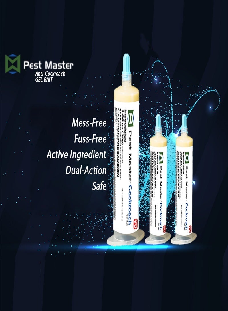 Pest Master Cockroach Gel Bait, 3 Tubes x 30grams, German Roach Insect Pest Control, Indoor and Outdoor Use, Roach Killer Gel
