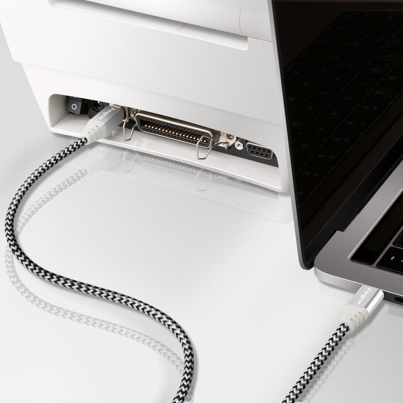 فاسجير كابل من USB C إلى USB B بطول 6 أقدام، كابل طابعة وماسح ضوئي مجدول من النايلون مع موصل معدني، متوافق مع MacBook Pro، AiO، Brother، HP، Canon، طابعات Samsung، والمزيد (1.8 متر، رمادي) - Image 2