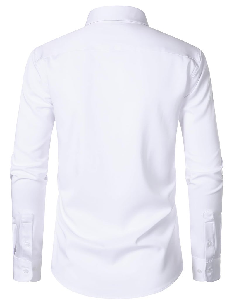 ZEROYAA Men's Wrinkle Free Long Sleeve Dress Shirt Business Casual Stretch Modern Slim Fit Button Down Shirts for Wedding and Office White Large - Image 3