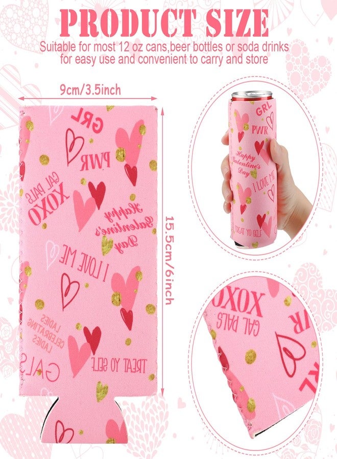 Layhit 12 Pcs Happy Galentine's Day Slim Can Cooler Celebrating Galentine's Day Beverage Covers for 12oz Tall Skinny Cans Insulated Drink Bottle Sleeves Washable for Girls Gathering Party Supplies - Image 2