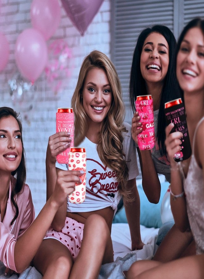 Layhit 12 Pcs Happy Galentine's Day Slim Can Cooler Celebrating Galentine's Day Beverage Covers for 12oz Tall Skinny Cans Insulated Drink Bottle Sleeves Washable for Girls Gathering Party Supplies - Image 4