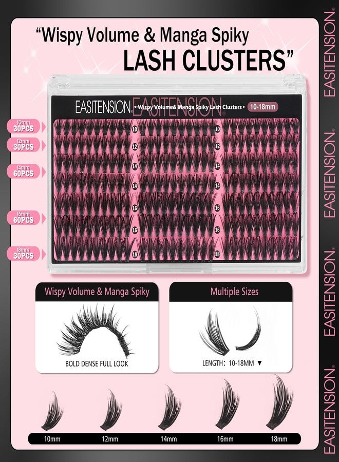 EASITENSION Lash Clusters Manga Lashes Wispy Eyelash Clusters Natural DIY Lash Extension 10-18mm Cluster Eyelash Extensions Kit 210 pcs D Curl Individual (Manga) - Image 2