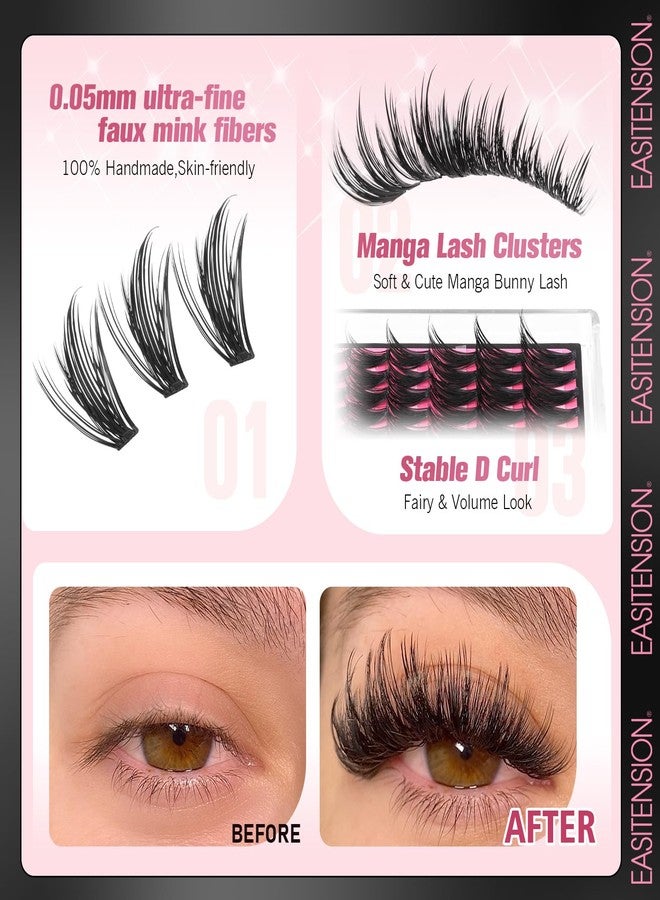 EASITENSION Lash Clusters Manga Lashes Wispy Eyelash Clusters Natural DIY Lash Extension 10-18mm Cluster Eyelash Extensions Kit 210 pcs D Curl Individual (Manga) - Image 5