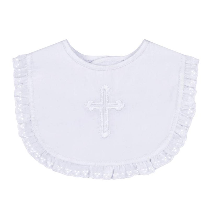 ESTAMICO Baby Girls Embroidered Cross Baptism Bib Infant Christening Outfits Gift - Image 2