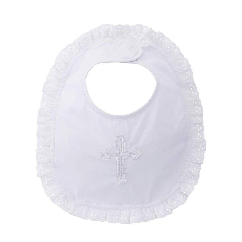 ESTAMICO Baby Girls Embroidered Cross Baptism Bib Infant Christening Outfits Gift - Image 1