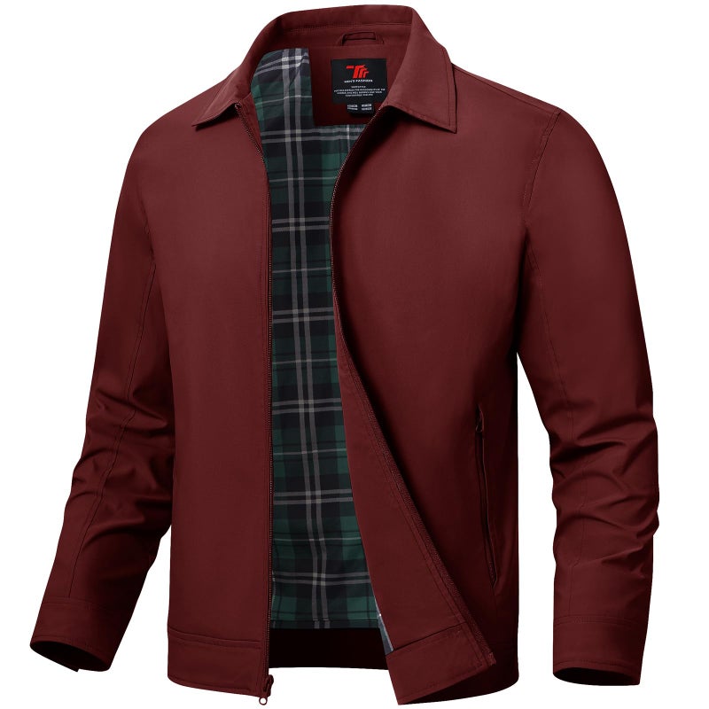 TBMPOY Mens Lightweight Jackets Casual Windbreaker Stylish Light Fall Spring Golf Work Dress Business Red XXXL - Image 2