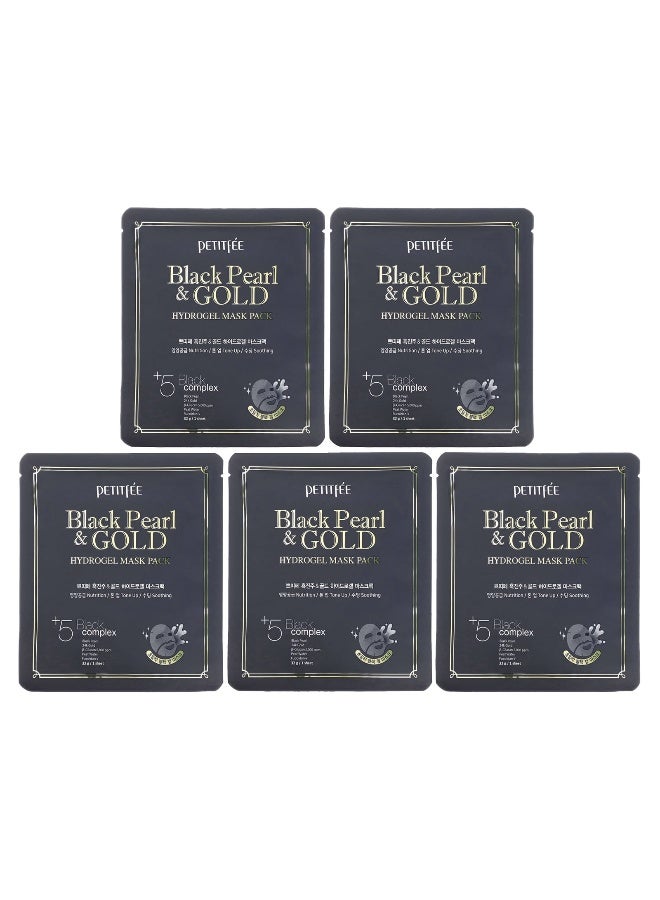 Petitfee, Black Pearl & Gold Hydrogel Beauty Mask Pack, 5 Sheets, 32 g Each - Image 1
