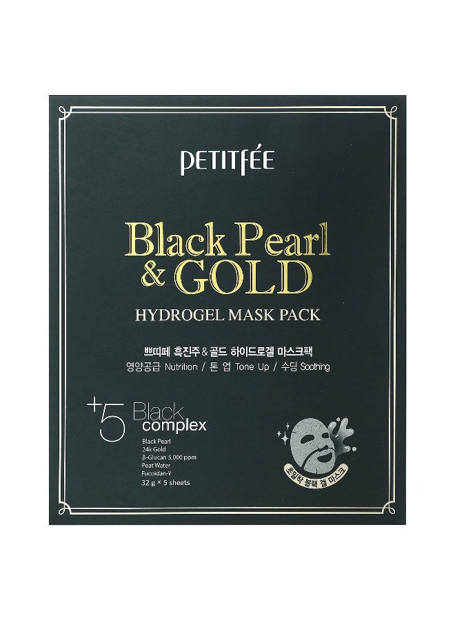 Petitfee, Black Pearl & Gold Hydrogel Beauty Mask Pack, 5 Sheets, 32 g Each - Image 2