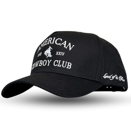 CITRUSY Vintage Western Trucker Hat | Men & Women | Embroidered Trendy Caps | Country Cute Hats for Cowgirls & Cowboys | Camo Denim Cotton Styles | Snapback Hat (American Cowboy | Black) - Image 1