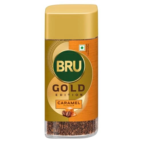 Bru Gold Caramel Powder| Flavoured Instant Coffee | Flavourful Twist To Your Everyday Coffee | Made With Freeze-Dried Coffee | Makes 40 Cups | - Bottle, 55 Gm - Image 1