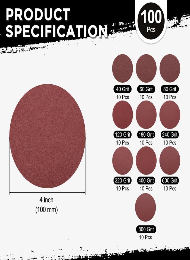 Kozelo 100 Pack Sanding Disc Kit 4 Inch 40/60/80/120/180/240/320/400/600/800 Grit Hook and Loop Random Orbital Sandpaper for Drywall Sander Wood Metal - Image 2