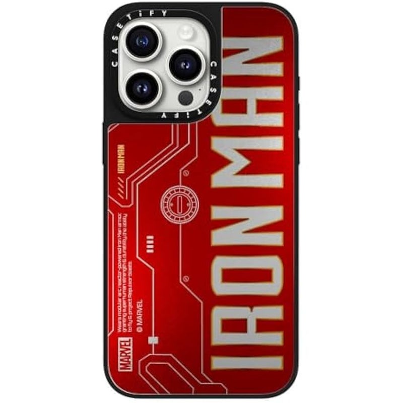 Casetify Mirror iPhone 15 Pro Max Case 【Iron Man Co-Lab/Reflective / 4.9ft Drop Protection/Compatible with Magsafe】 - Iron Man Logo - Silver on Black - Image 2