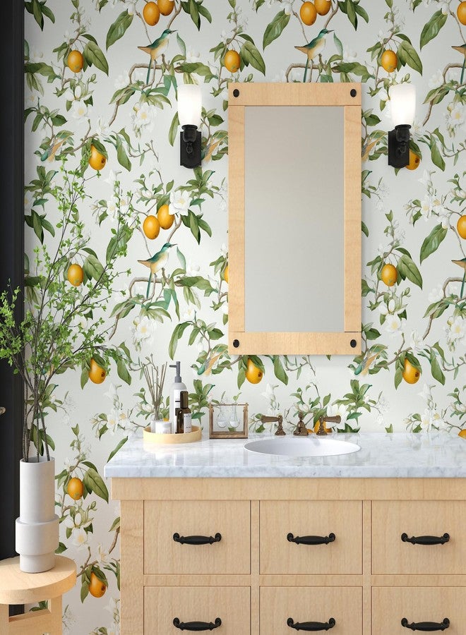 Laatse Beige Floral Wallpaper Peel and Stick, Orange/Green Bird Botanical Contact Paper 17.5in x 393.7in, Self Adhesive Waterproof Removable Vintage Wall Paper Mural for Shelves Cabinet Table Drawer Decor - Image 2