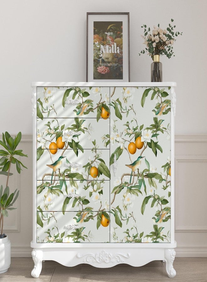Laatse Beige Floral Wallpaper Peel and Stick, Orange/Green Bird Botanical Contact Paper 17.5in x 393.7in, Self Adhesive Waterproof Removable Vintage Wall Paper Mural for Shelves Cabinet Table Drawer Decor - Image 3