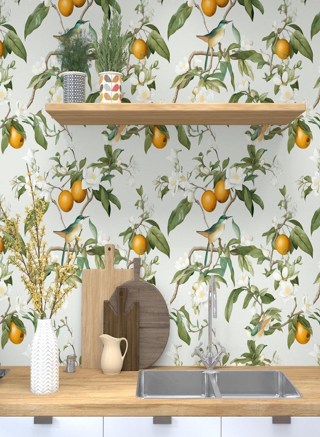 Laatse Beige Floral Wallpaper Peel and Stick, Orange/Green Bird Botanical Contact Paper 17.5in x 393.7in, Self Adhesive Waterproof Removable Vintage Wall Paper Mural for Shelves Cabinet Table Drawer Decor - Image 4