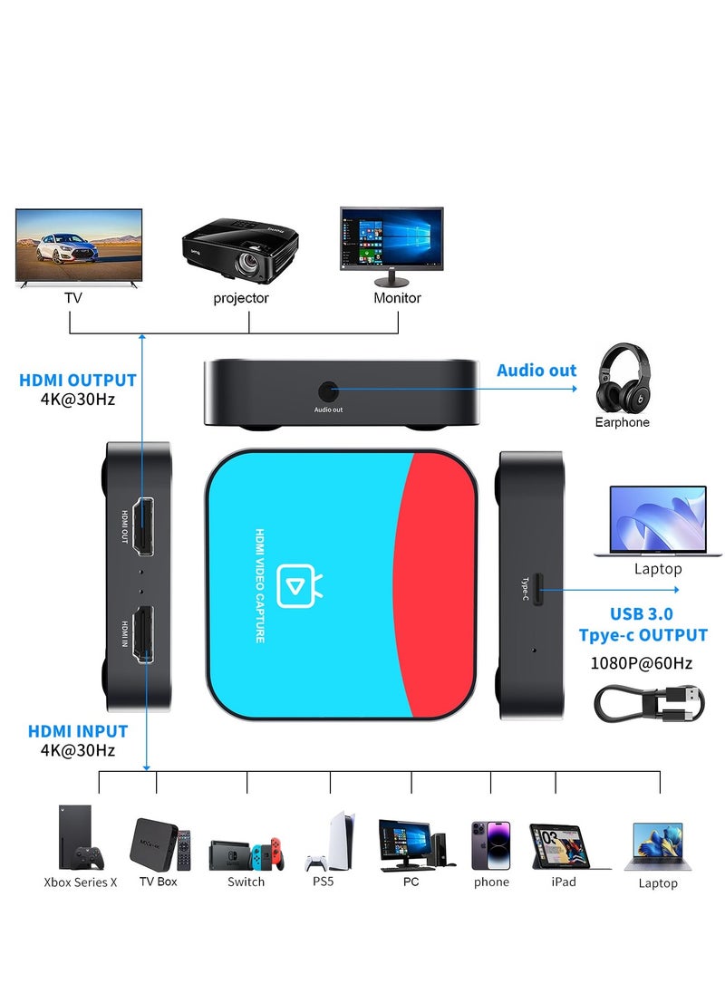 SYOSI - بطاقة التقاط لجهاز نينتندو سويتش، بطاقة التقاط فيديو وصوت بدقة 4K، USB C 3.0 1080P 60FPS مسجل HDMI للألعاب/البث المباشر/مؤتمر الفيديو، تعمل مع نينتندو سويتش/PS5/Xbox/OBS/كاميرا/كمبيوتر - Image 1