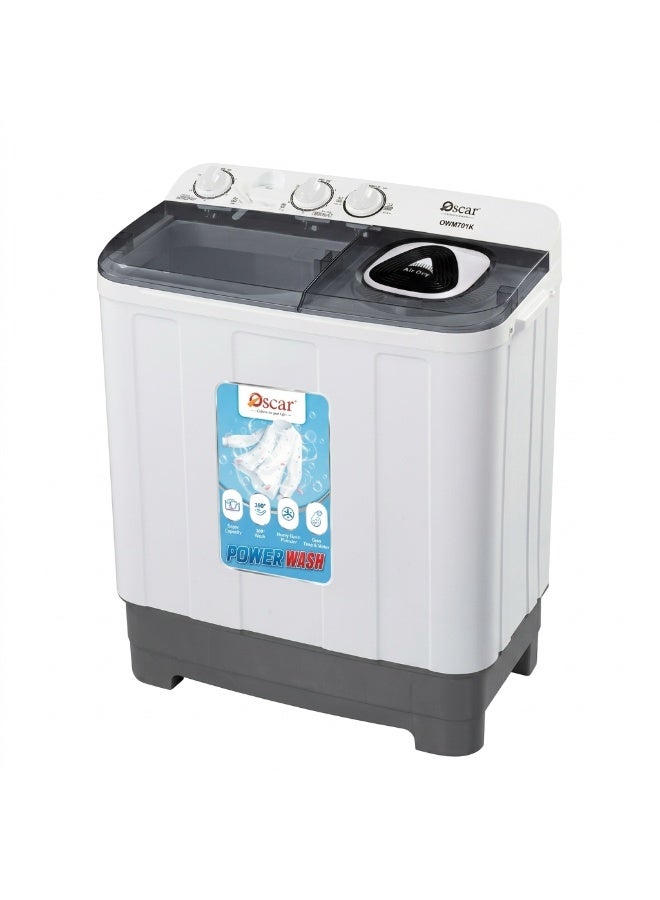 Oscar Twin Tub Semi Automatic Washing Machine 7kg Wash / 4.5kg Spin | Turbo Wash, Heavy Duty Motor, Waterproof & Compact Laundry Solution - OWM701K | 2 Year Warranty