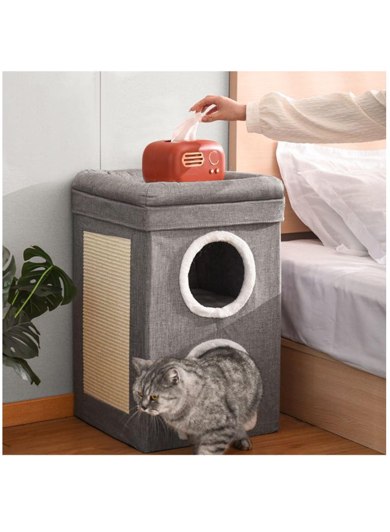Arabest بيت قطط للقطط الداخلية، نفق سرير قطط، 3 طبقات من أسرّة قطط مغطاة وأثاث مع وسادة خدش وخيمة مخفية، سرير قطط كبير مغلق لعائلة متعددة القطط، 40X40X62CM، رمادي - Image 4