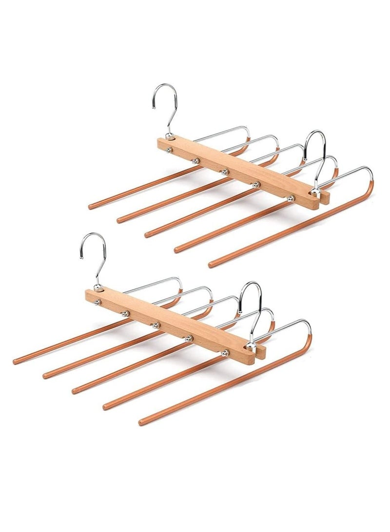 MahMir MahMir Magic Pants Hangers Space Saving Closet Hangers 5 Layers Multi Functional Pants Rack Solid Metal & Wood Heavy Duty Wardrobe Organizer Racks for Clothes Trousers Scarves Ties 2Pack Natural  - Image 1
