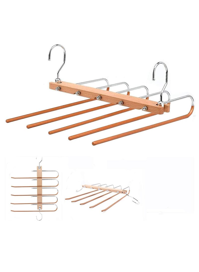 MahMir MahMir Magic Pants Hangers Space Saving Closet Hangers 5 Layers Multi Functional Pants Rack Solid Metal & Wood Heavy Duty Wardrobe Organizer Racks for Clothes Trousers Scarves Ties 2Pack Natural  - Image 5