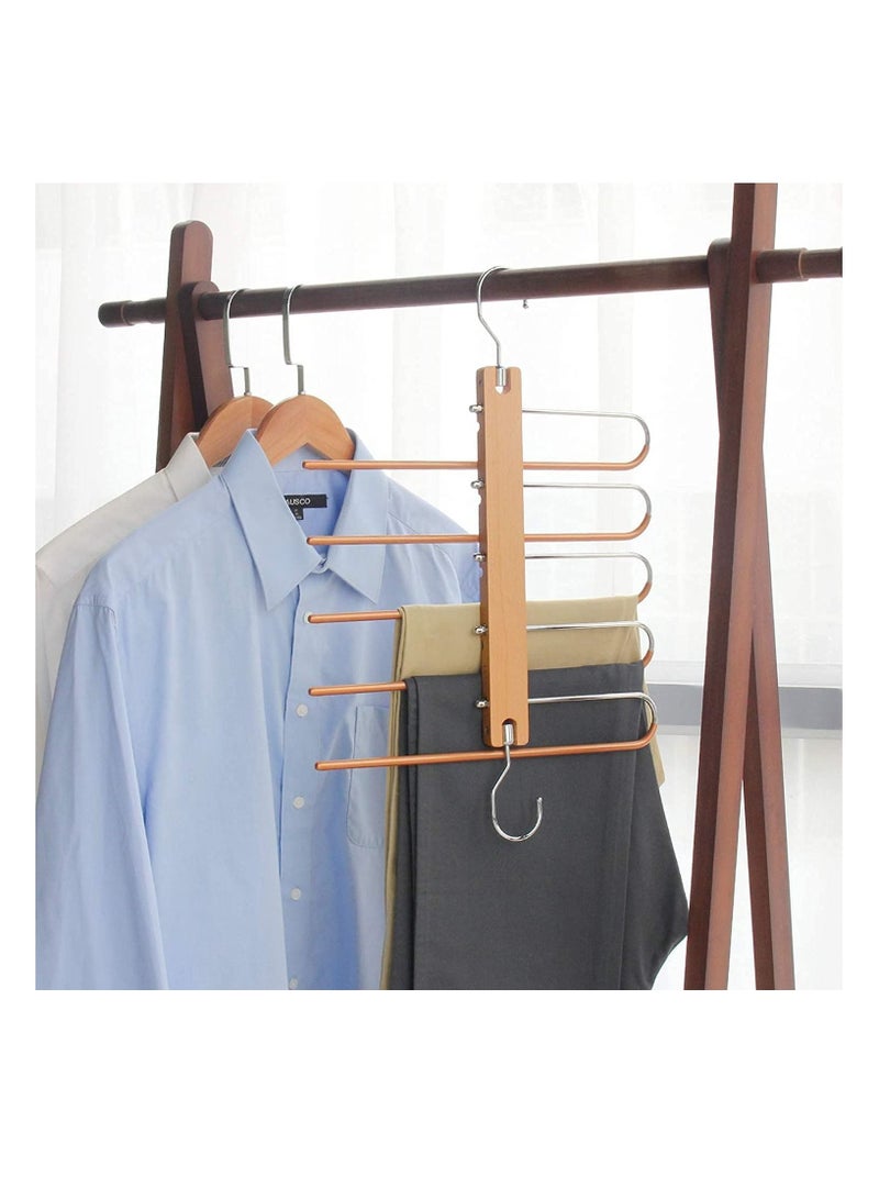 MahMir MahMir Magic Pants Hangers Space Saving Closet Hangers 5 Layers Multi Functional Pants Rack Solid Metal & Wood Heavy Duty Wardrobe Organizer Racks for Clothes Trousers Scarves Ties 2Pack Natural  - Image 4