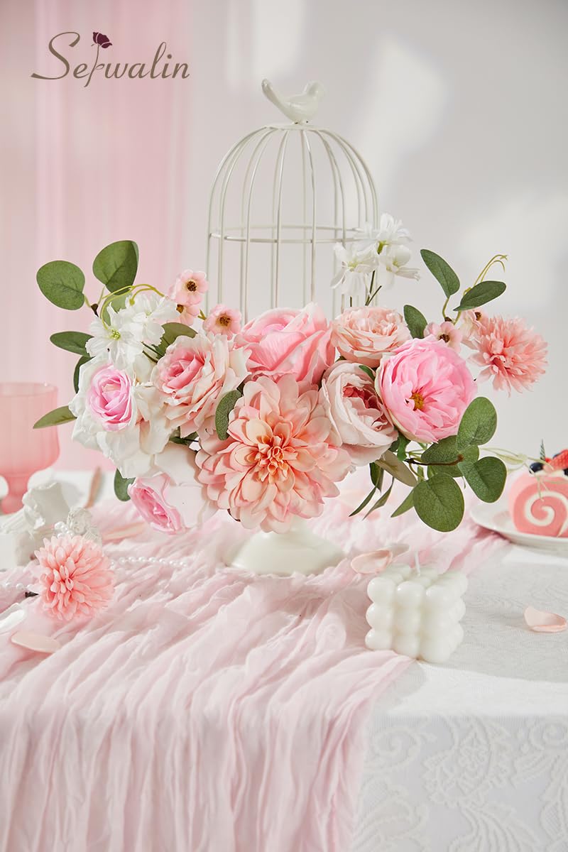 Serwalin Artificial Pink Flowers, Cake Silk Flowers for DIY Wedding Bouquets Fake Flowers, Table Centerpieces Baby Shower Birthday Party Home Decorations - Image 4