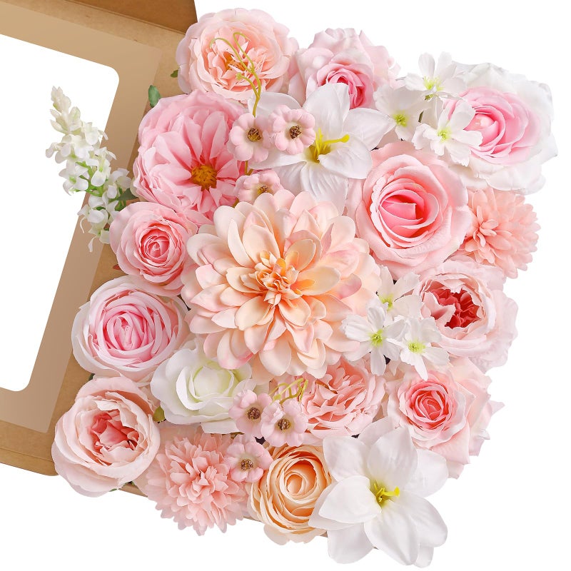 Serwalin Artificial Pink Flowers, Cake Silk Flowers for DIY Wedding Bouquets Fake Flowers, Table Centerpieces Baby Shower Birthday Party Home Decorations - Image 1