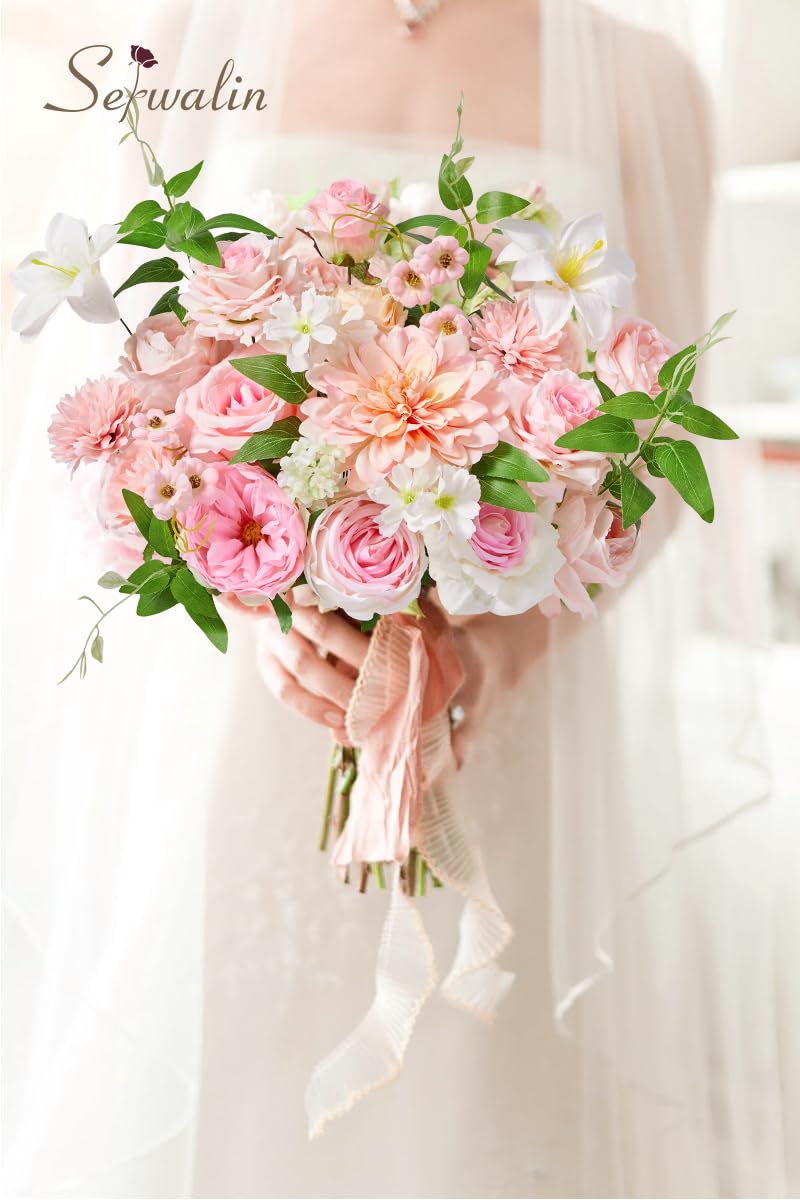 Serwalin Artificial Pink Flowers, Cake Silk Flowers for DIY Wedding Bouquets Fake Flowers, Table Centerpieces Baby Shower Birthday Party Home Decorations - Image 2