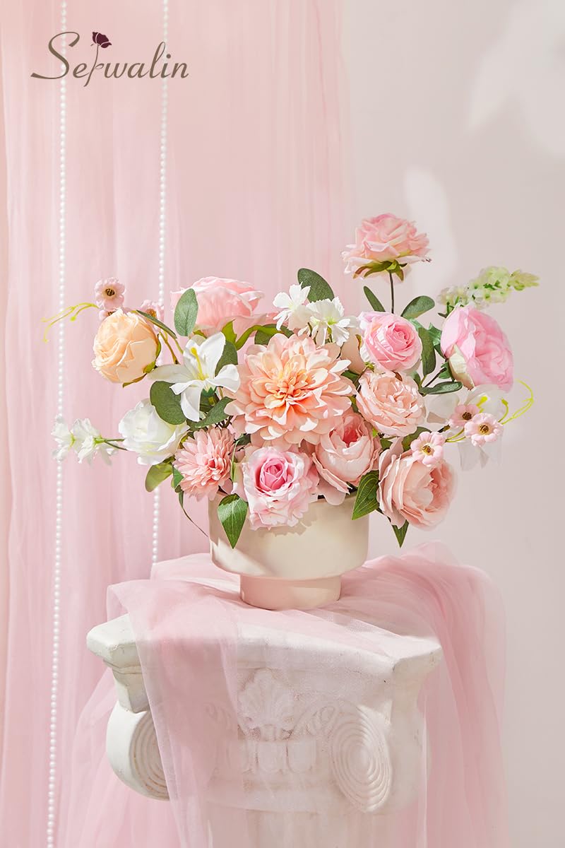 Serwalin Artificial Pink Flowers, Cake Silk Flowers for DIY Wedding Bouquets Fake Flowers, Table Centerpieces Baby Shower Birthday Party Home Decorations - Image 5