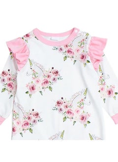 Hopscotch Hopscotch Girls Full-Sleeve Floral Print Bodysuit With Headband In White Color for Ages 0-3 Months  - Image 3