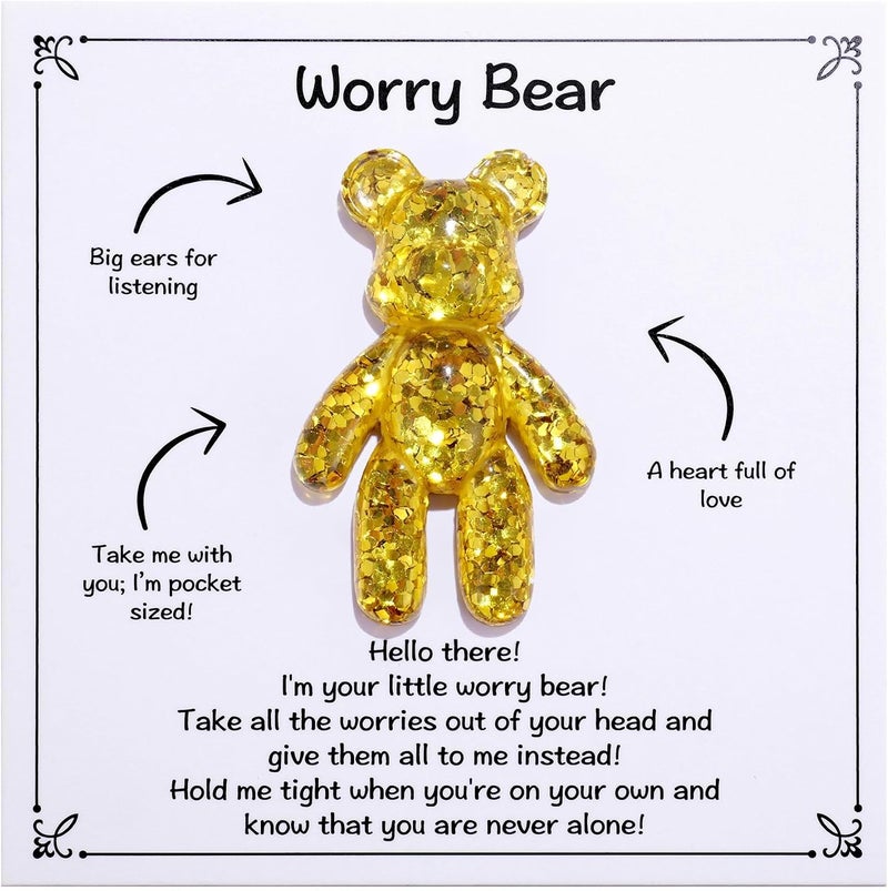 Aesnefe Worry Bear, Pocket Bear Hug, Anxiety Gifts for Men Women, Anxiety Relief Gifts, Mental Health Positivity Gift for Anxious Friend, Back to School Reminder of Comfort, Gold - Image 1