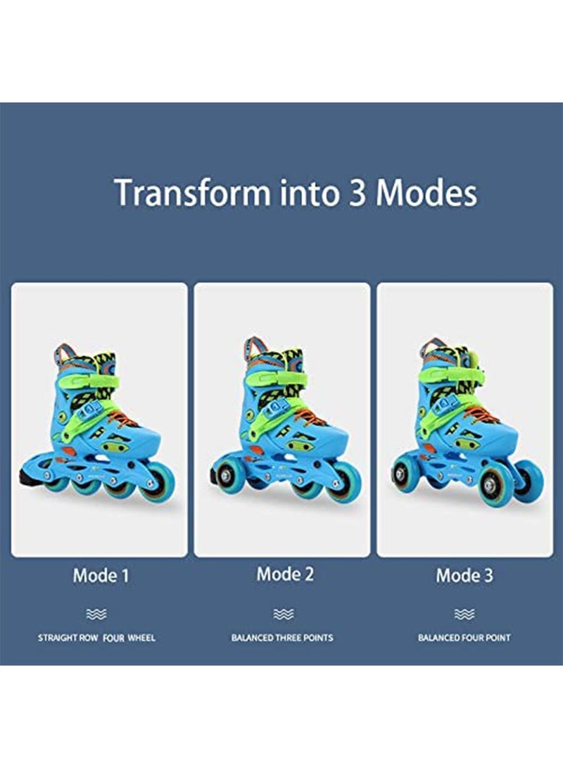 GT-Wheel Adjustable Skating Shoes with Four PU Wheels Professional Design Skates can Convert into 3 Mode Wheel Inline Double Roller and Three Point Wheel S(29-32) - Image 3