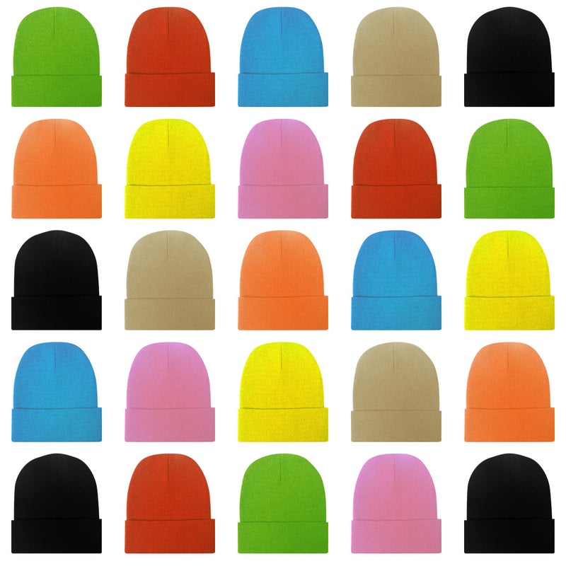 LYDTICK 25 Pack Winter Beanie Hats Bulk for Men Women, Wholesale Knit Beanies Cold Weather Skull Caps, Bright Color, M/One size - Image 1