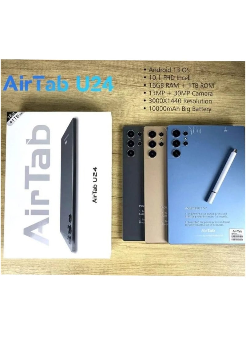 AirTab Experience the power of the AirTab U24, a Sleek 10-inch FHD Tablet Designed For Performance And Productivity. With a Massive 16GB RAM and 1TB Storage, This Tablet Ensures Seamless Multitasking And Ample Space for all your Files. The powerful 13MP+30MP Cameras, Android 13 OS, and a Long-Lasting 10,000mAh Battery Make it a Perfect Companion for Work, Study, and Entertainment.(GOLDEN)  - Image 2