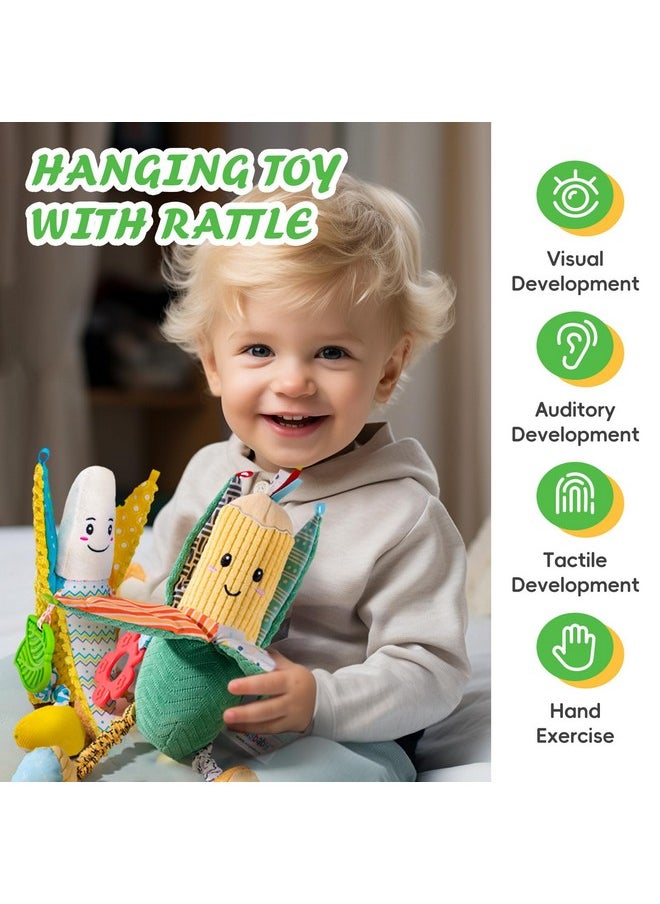 Jollybaby - Baby Rattles Hanging Toys For Car Seat Crib Stroller Gym, Montessori Sensory Plush Vegetable Toys For Baby 0-3-6-12 Months With Ring Bell Crinkle And Teether, Newborn - Image 1