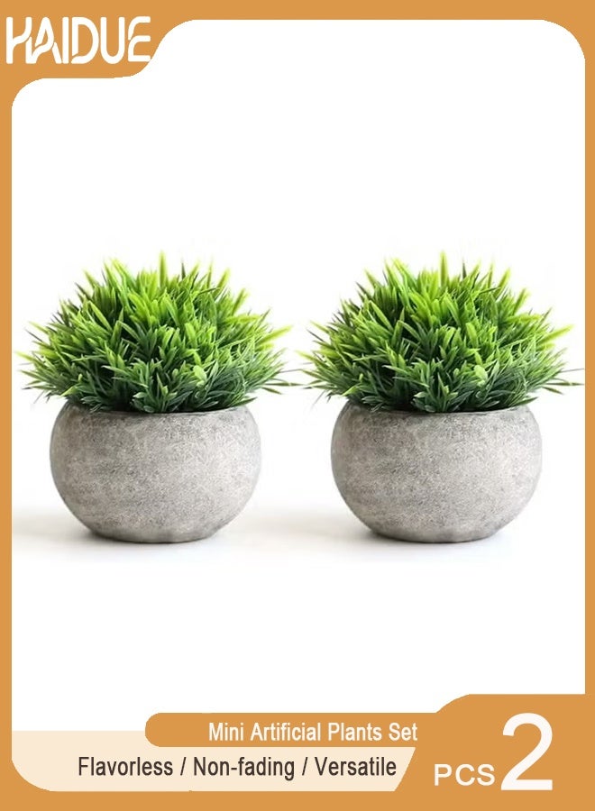 Haidue Mini Artificial Plants Set 2 Pcs Small Fake Plants for Office Kitchen Bathroom Bedroom Mantle Shelf Living Room Faux Plants in Pots Modern Farmhouse Plants Home Decor - Image 1