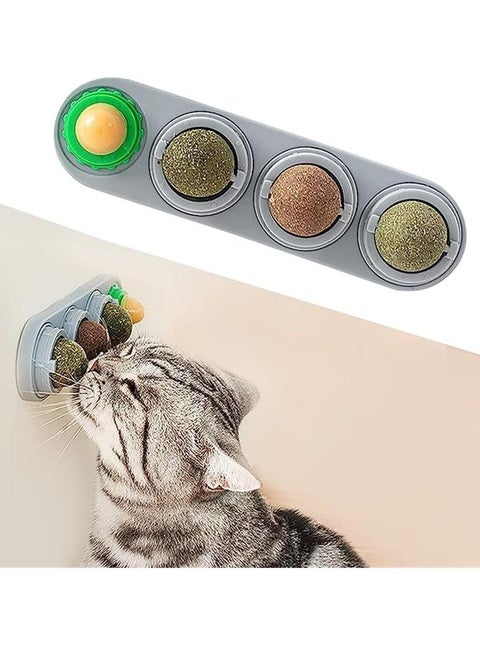 2 Pcs catnip wall balls cat toys, interactive edible cat nip treat toy for kitten to lick safely, rotatable chewing candy snack teeth cleaning cat licker