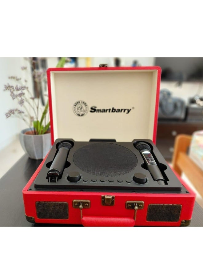 Smartbarry Portable Karaoke Bluetooth Unique SuitCase Speaker with 2 dual Microphones with Karaoke Family/Offering Indoor & Outdoor KTV ECO FRIENDLY & experience in different enviroment- Red - Image 1