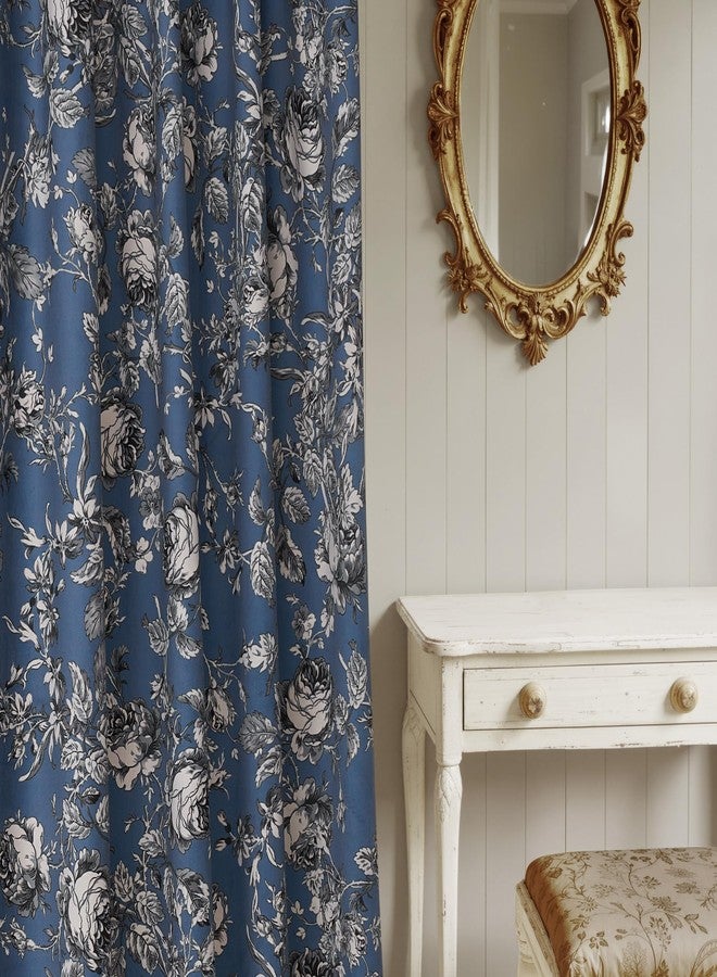 StangH Retro Slate Blue Floral Curtains for Sliding Door, Elegant Rose Pattern Printed On Velvet Drapes Rural Light Filtering Room Divider for Home Office Hallway, W52 x L84, 2 Panels - Image 2