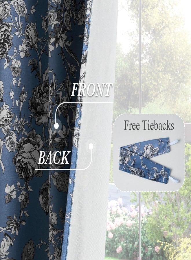 StangH Retro Slate Blue Floral Curtains for Sliding Door, Elegant Rose Pattern Printed On Velvet Drapes Rural Light Filtering Room Divider for Home Office Hallway, W52 x L84, 2 Panels - Image 5