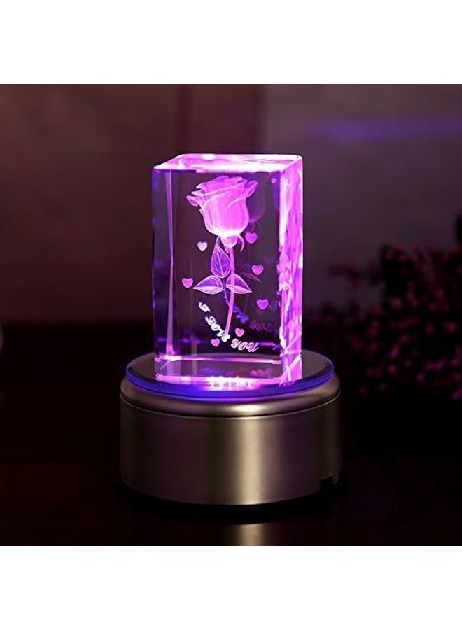 GracesDawn K9 Crystal Material 3D Laser Etched Crystal Rotating Rose -4 led Colorful Lights Can be rotated - Image 5
