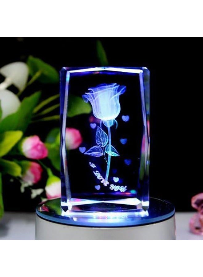 GracesDawn K9 Crystal Material 3D Laser Etched Crystal Rotating Rose -4 led Colorful Lights Can be rotated - Image 4