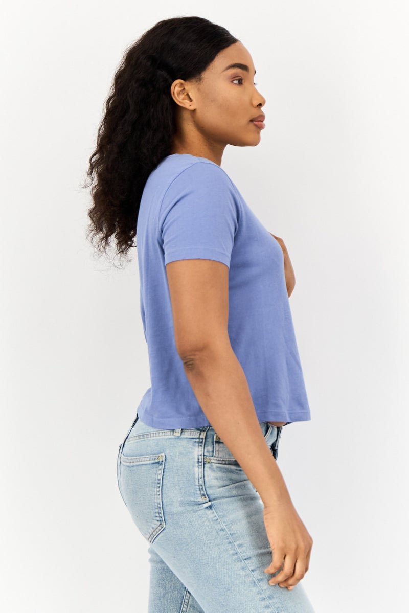 ONLY Women Round Neck Short Sleeves Graphic Print T-Shirts, Slate Blue - Image 3