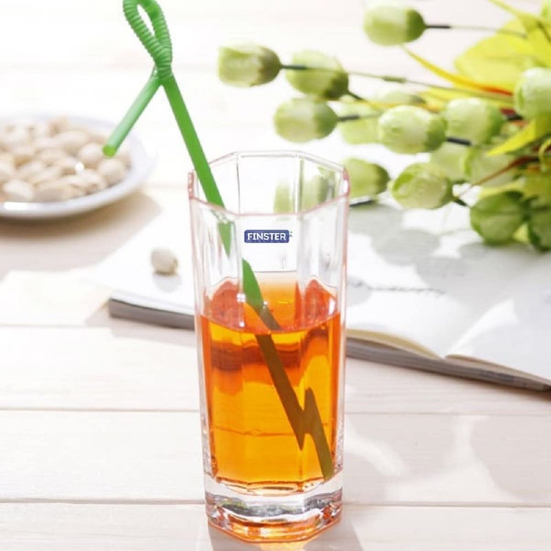 FINSTER Glass Clean JuiceWater Glasses Set of 6 300ml Transparent Stylish Long Glass Tumbler Plaza High Ball Octagonal Glass - Image 4