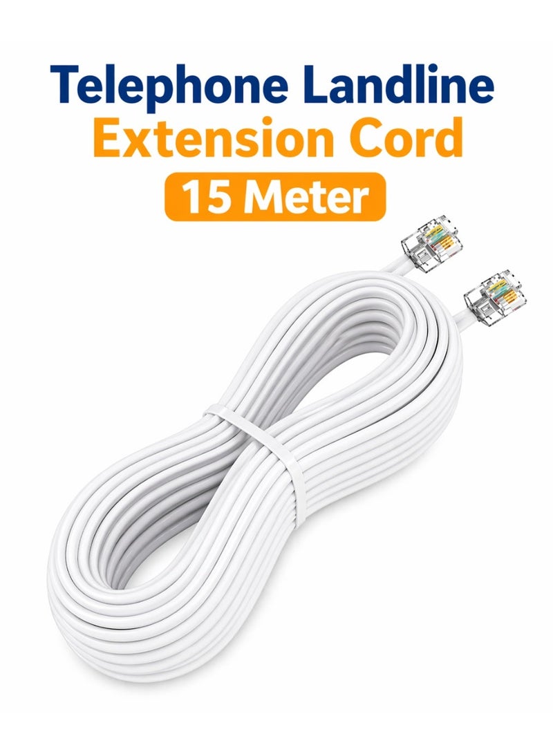 FUJISHKA Telephone Landline Extension Cord 15 Meter RJ11 Flat Cable – High Speed & Durable Phone Extension Wire - Image 1