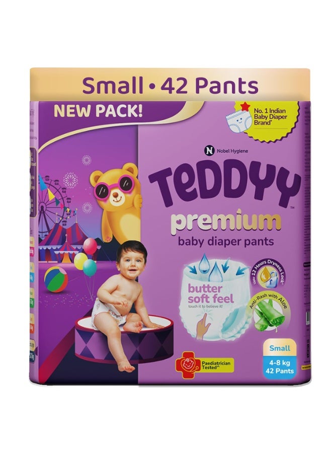 Teddyy Premium Baby Diapers S Size, Pant Style | Small (4-8 kg), 42 Pants | Butter Soft Feel | Anti-Rash with Aloe Vera &12 Hours Dryness Lock - Image 1
